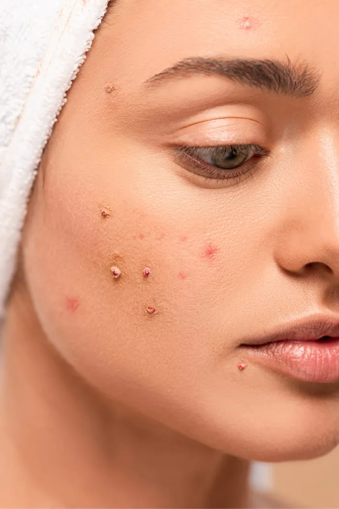 Skin with acne blemishes