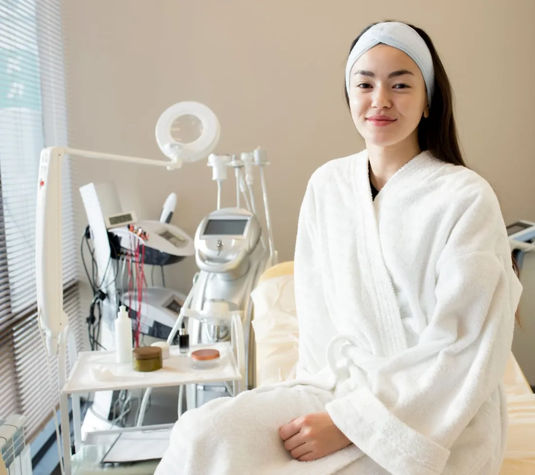 Client in a robe ready for her treatment